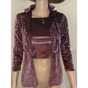 Lemonmint Dusty Rose/Mauve Sequin Velour Duster Jacket + Crop Top 2pc Set Y2K XS